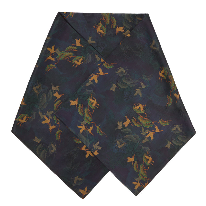 Pine and Crane Pattern Silk Scarf | A lucky charm to be worn at all times