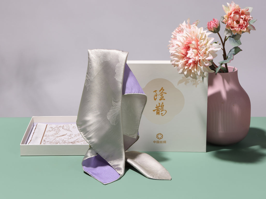 Purple Mist Champagne Peony Square Silk Scarf: Soft Reversible Elegance