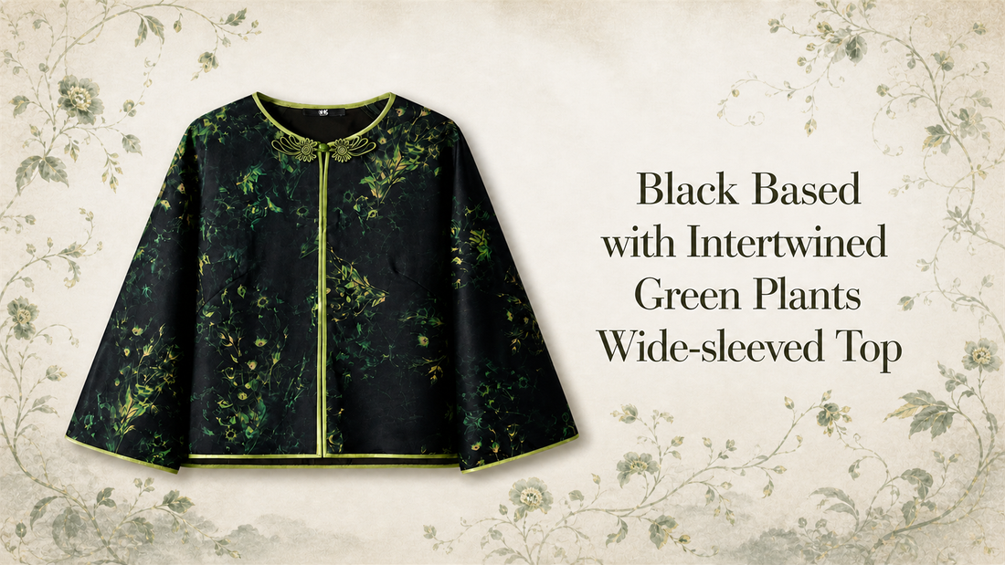 Green Vine Xiangyunsha Wide-Sleeved Silk Top