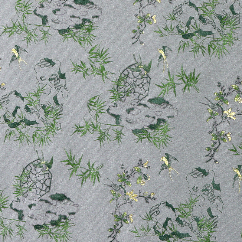 Birdsong in the Spring Mountains (Gray Green Base) Song Brocade Fabric