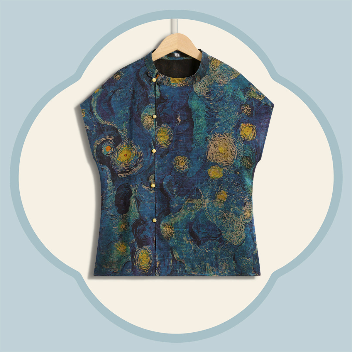 Xiangyunsha Silk Flutter-Sleeve Top - Blue Starry Sky