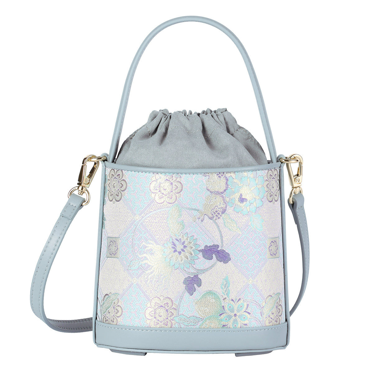 Purple Song Brocade Bucket Bag - Longevity, Prosperity and Abundant Blessings