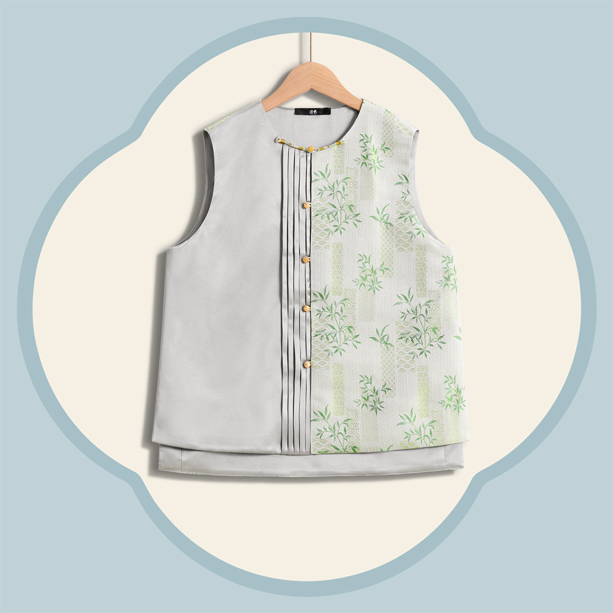 Front-Opening Song Brocade Silk Vest - Wind and Polygonatum Odoratum (Green)
