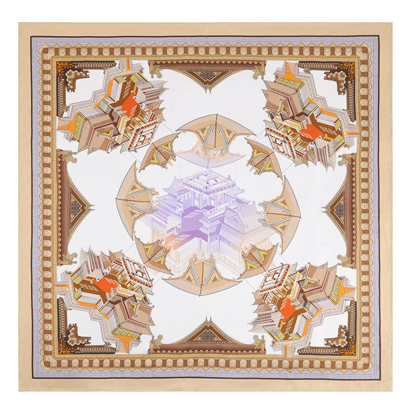Shimmering Eaves Large Square Mulberry Silk Scarf/ Head Scarf/ Hair Scarf