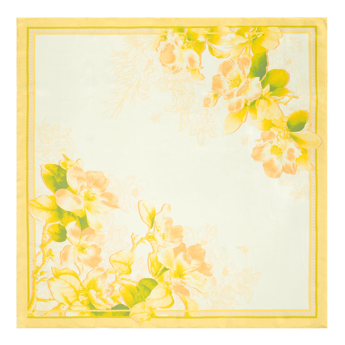 Golden Magnolia Herald the Spring Square Mulberry Silk Scarf