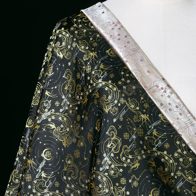 Falling Flowers, Flowing water, the Moon, and Swallows (Blue Gold) Song Brocade Fabric