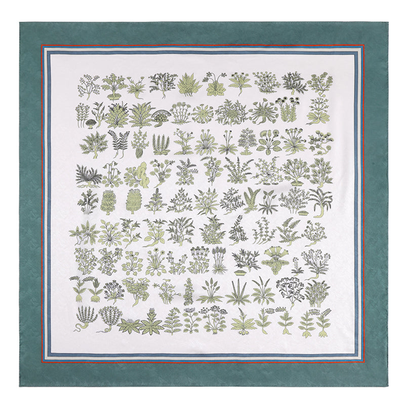 Striped Plant-Inspired Square Mulberry Silk Scarf/ Head Scarf/ Hair Scarf
