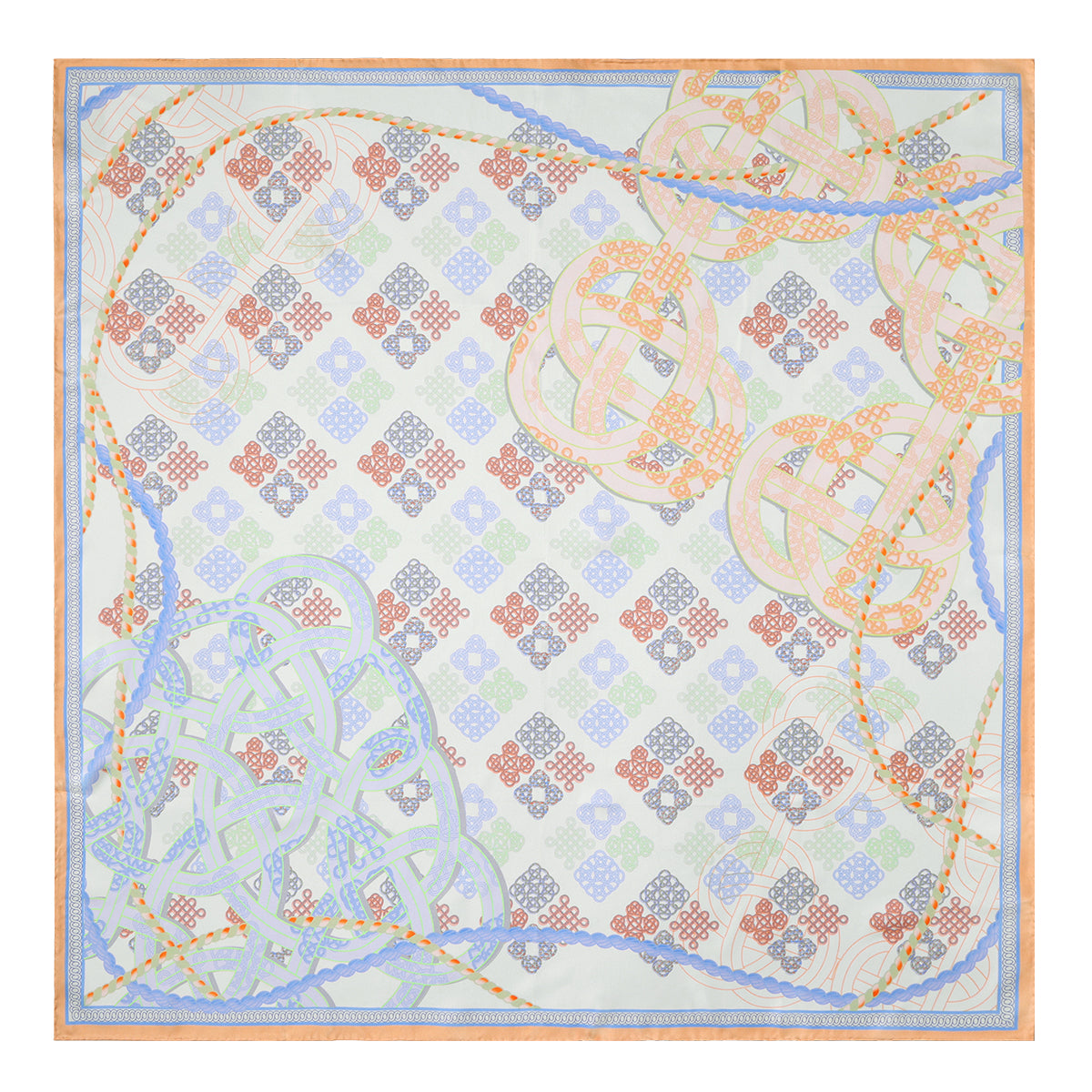 (Orange edged) Blessings Through Knot-Tying Silk Head Scarf/ Neck Scarf/ Hair Scarf