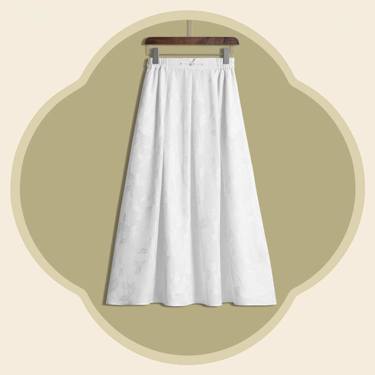 Silver-Woven Luo Silk A-Line Skirt - Elegant Leaves Shimmering