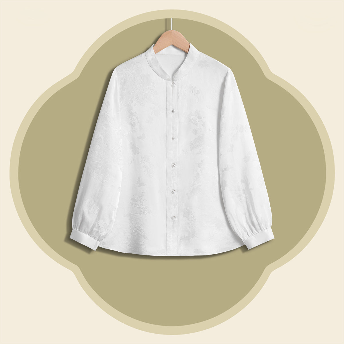 Camellia and Butterfly Jacquard Satin Shirt