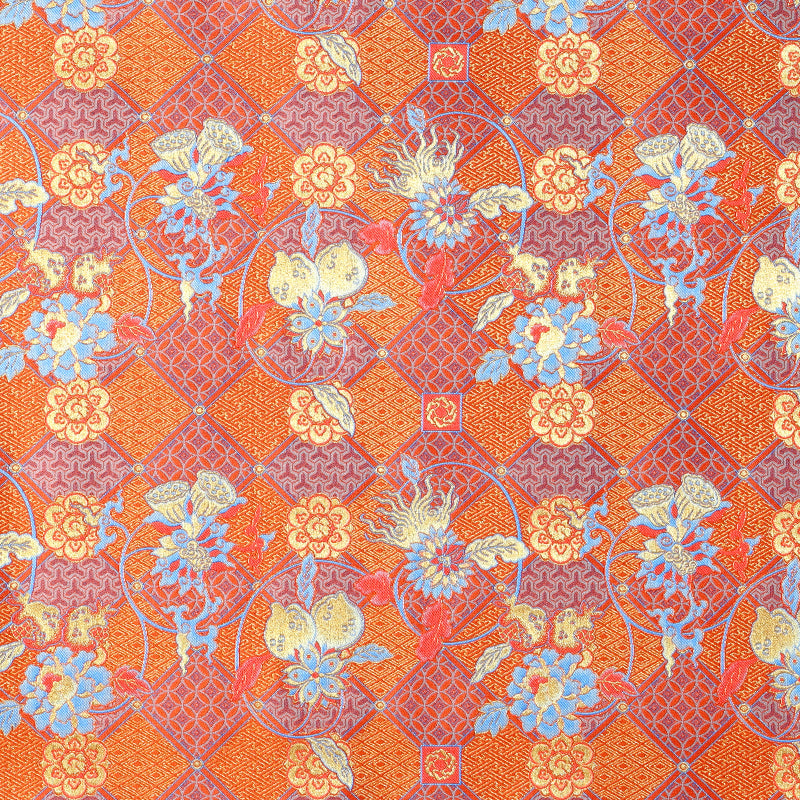 Longevity, Prosperity, and Abundant Blessings (Orange) Song Brocade Fabric
