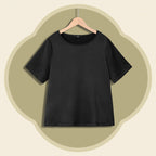 Black Silk Heavy Satin Short-Sleeve Top