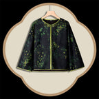 Black Based with Intertwined Green Plants Wide-sleeved Top