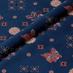 Auspicious Tigers and Reishi Mushrooms (Dark Blue) Song Brocade Fabric