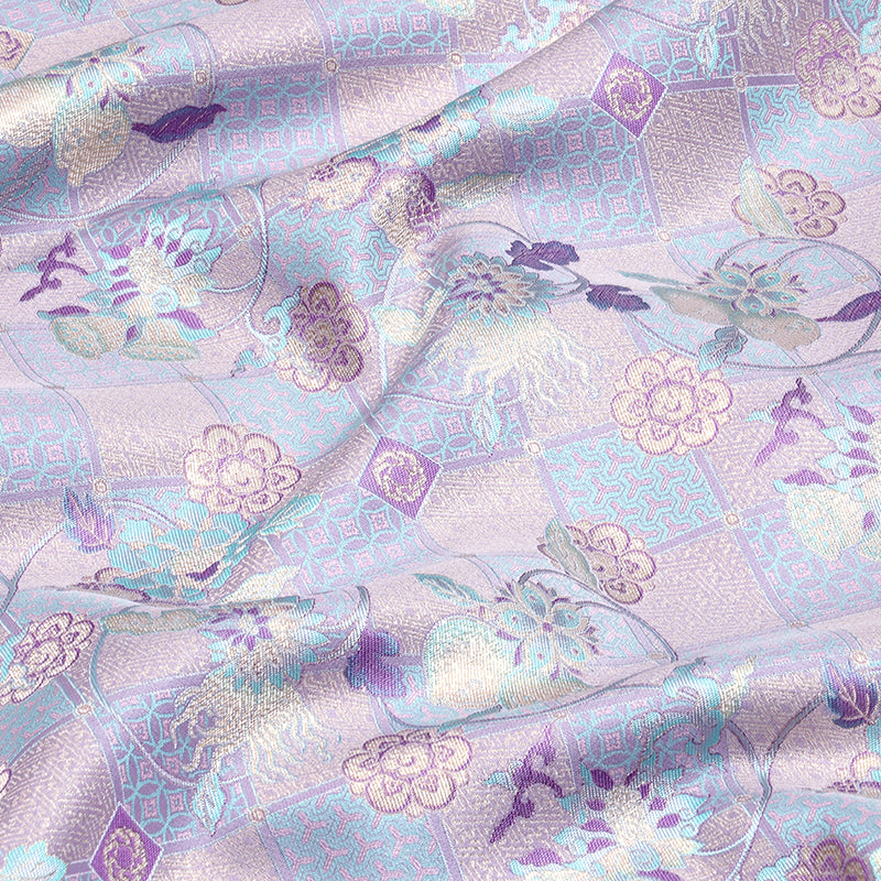 Longevity, Prosperity, and Abundant Blessings (Purple-Blue Base) Song Brocade Fabric