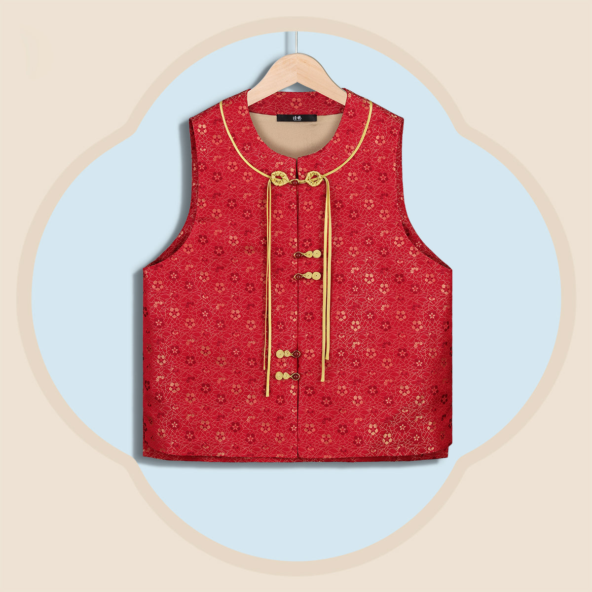 Red Ice-Crack Plum Blossom Song Brocade Silk Vest