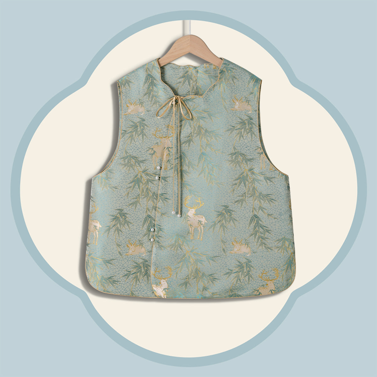 Deer and Bamboo in Harmony (Blue Gold Weaving) Vest