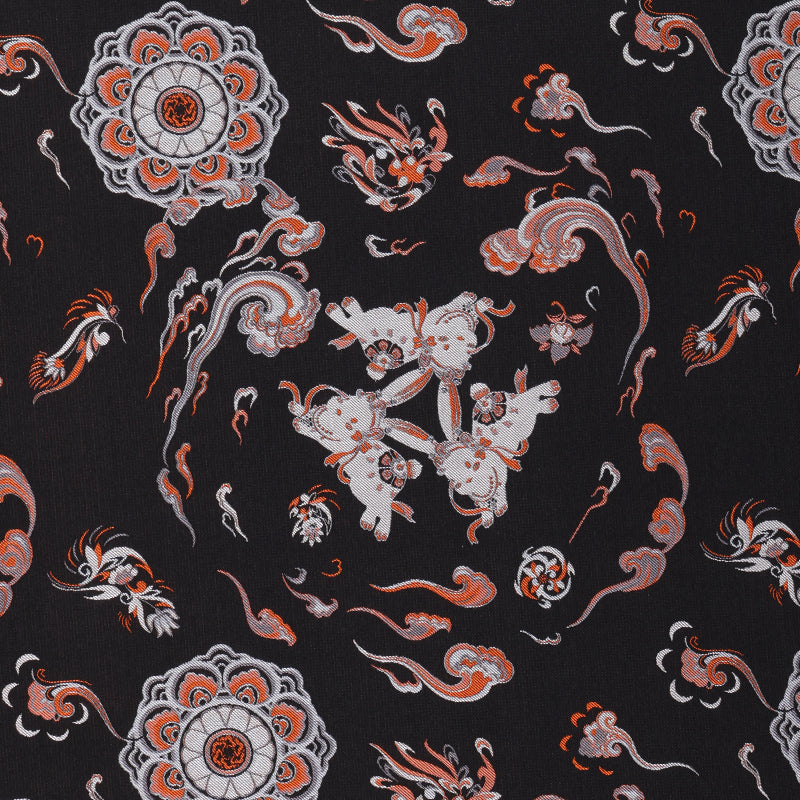 Three Rabbits Weaving Dreams (Black) Song Brocade Fabric