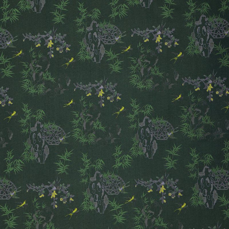 Birdsong in the Spring Mountains (Dark Green Base) Song Brocade Fabric