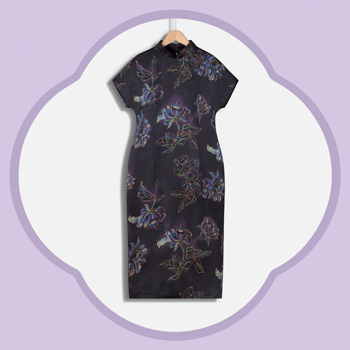 Dark Purple Peony Xiangyunsha Cheongsam