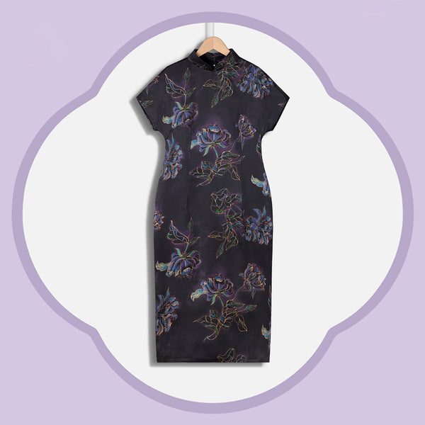 Dark Purple Peony Xiangyunsha Cheongsam