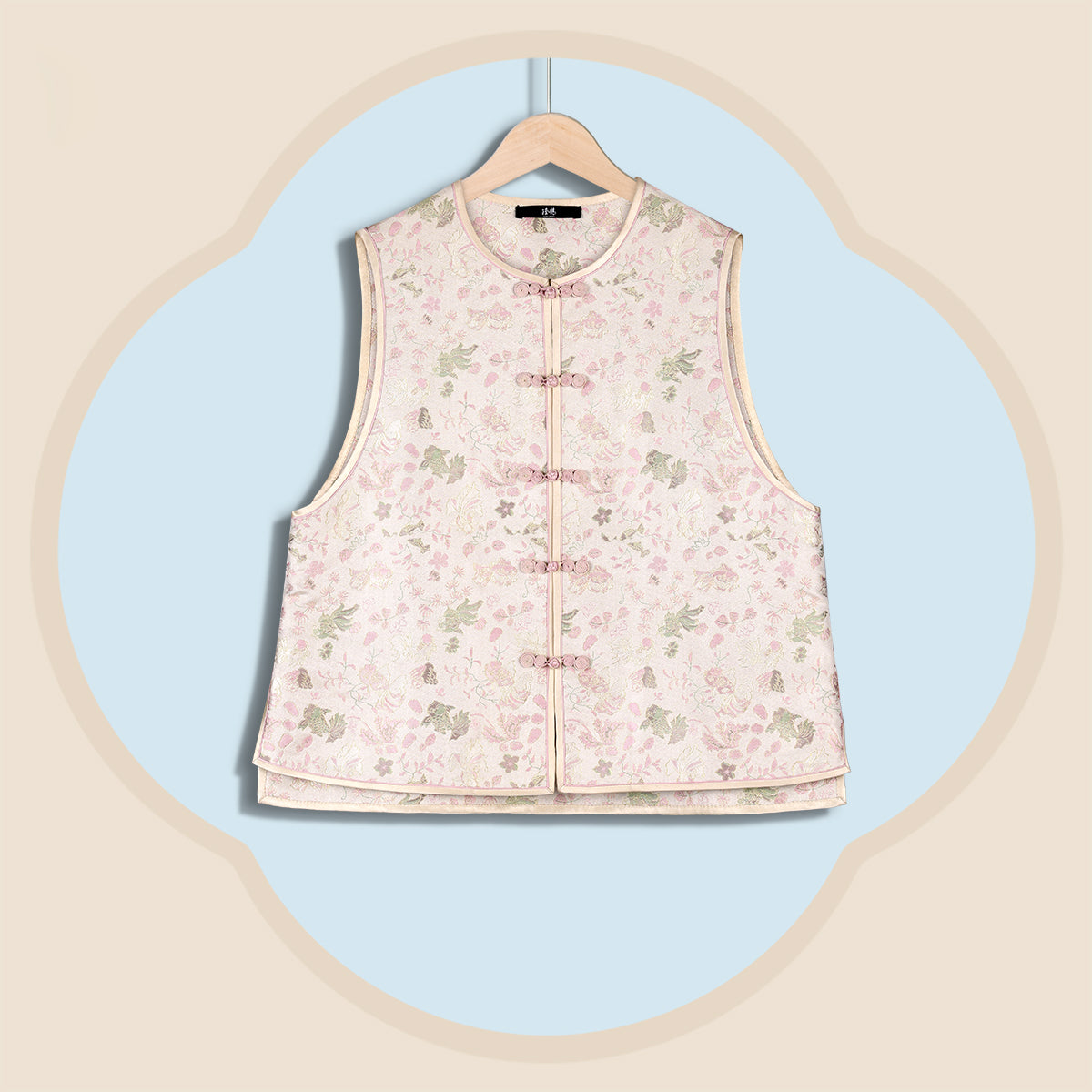 Pink Seaweed and Goldfish Front-opening Vest (Gourd-Shaped Buttons)