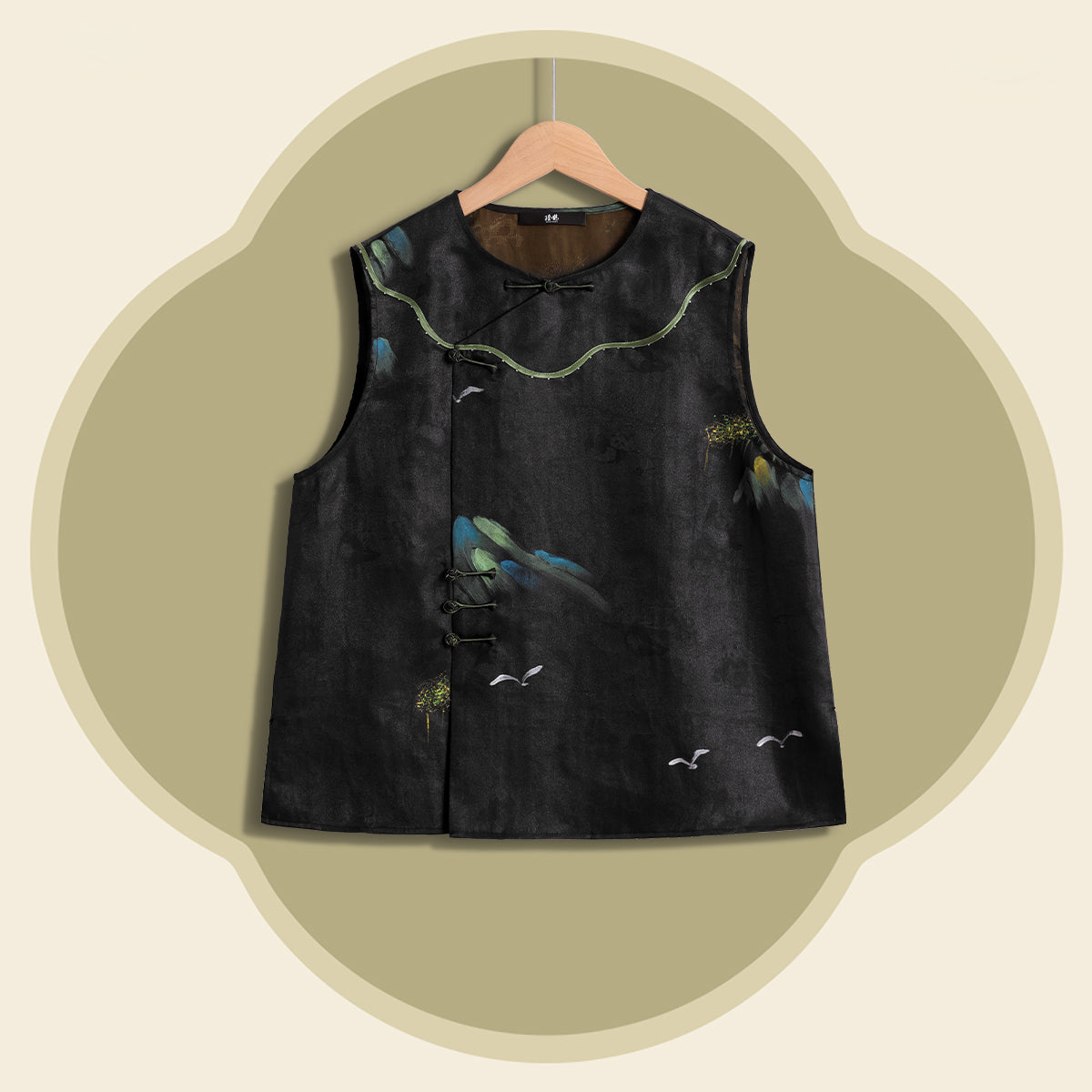 Xiangyunsha Silk Vest - Azure Peaks & Crane Whispers