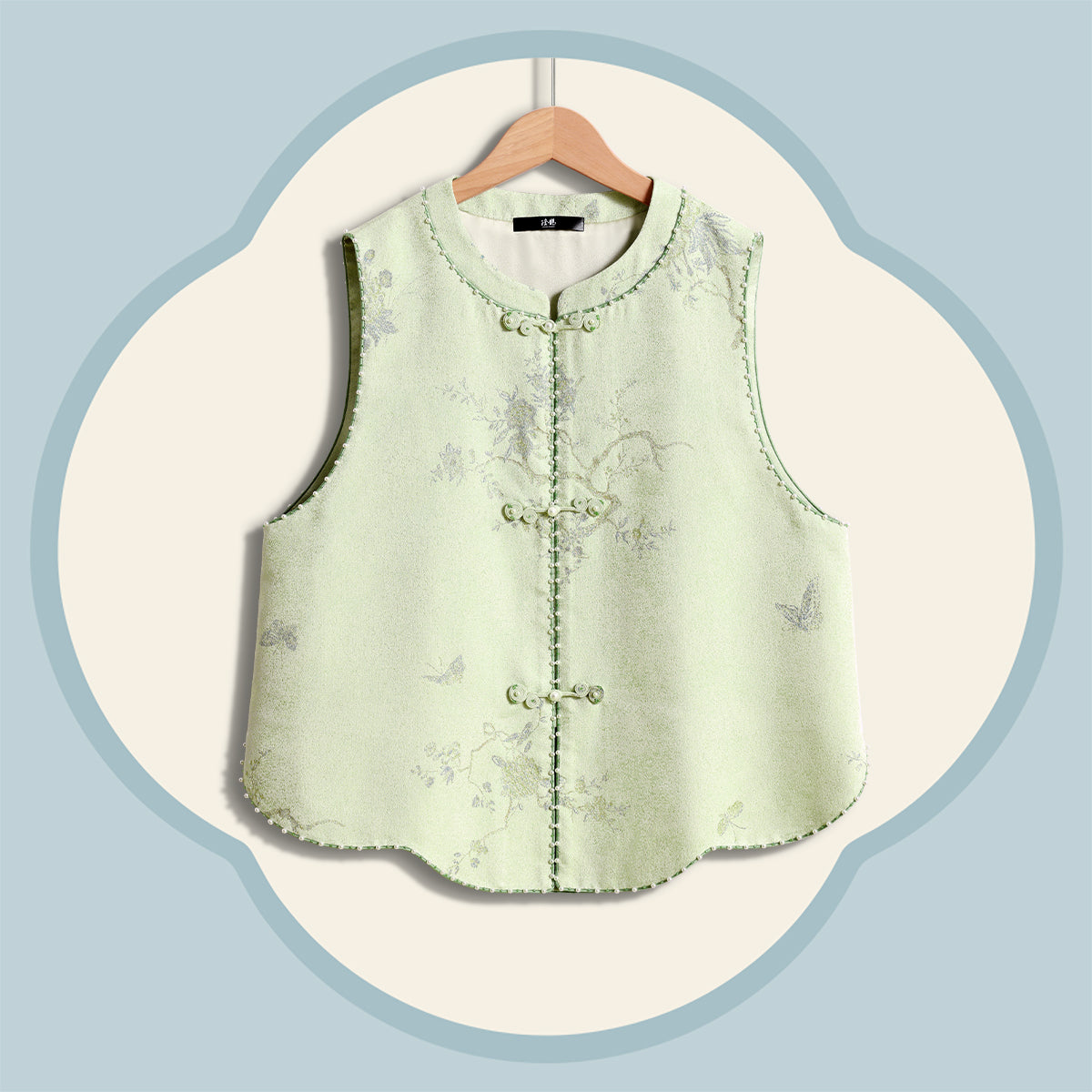 Luminous Gold Front-Opening Song Brocade Vest - Hibiscus&Butterflies