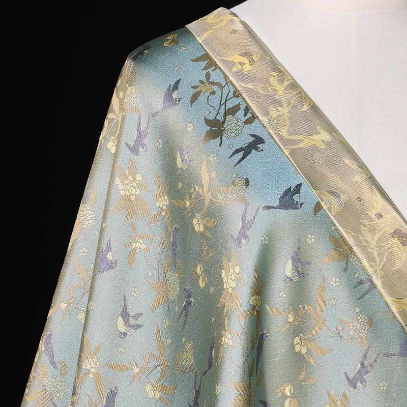 Loquat and Tit (With Background Pattern) Song Brocade Fabric