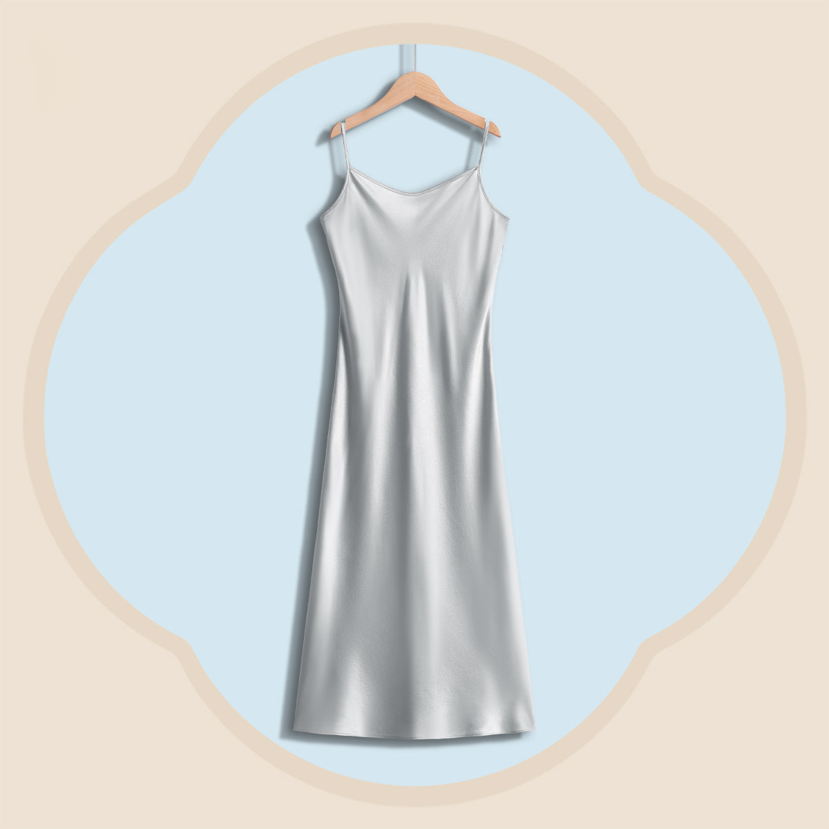 Silver Gray Silk Crepe Satin Cami Dress