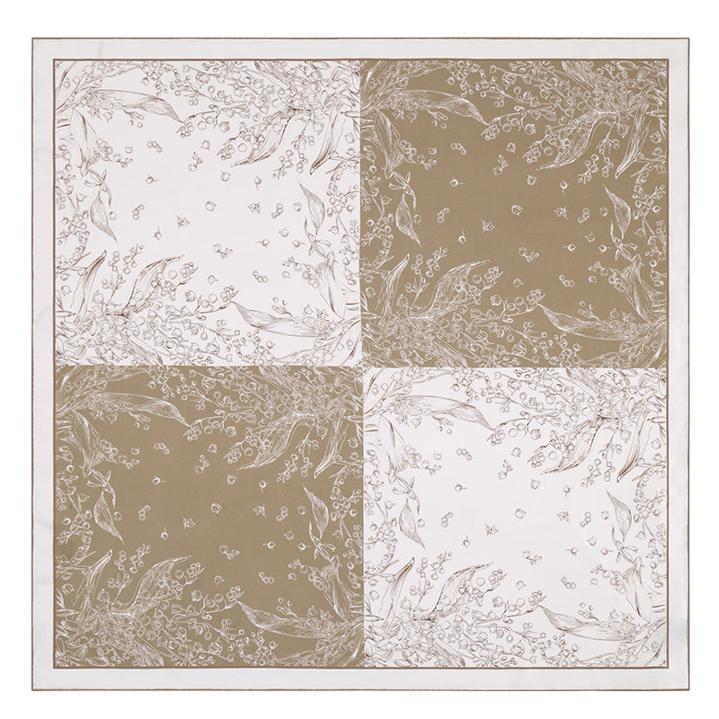 Double-Mirror Lily of the Valley Square Mulberry Silk Scarf