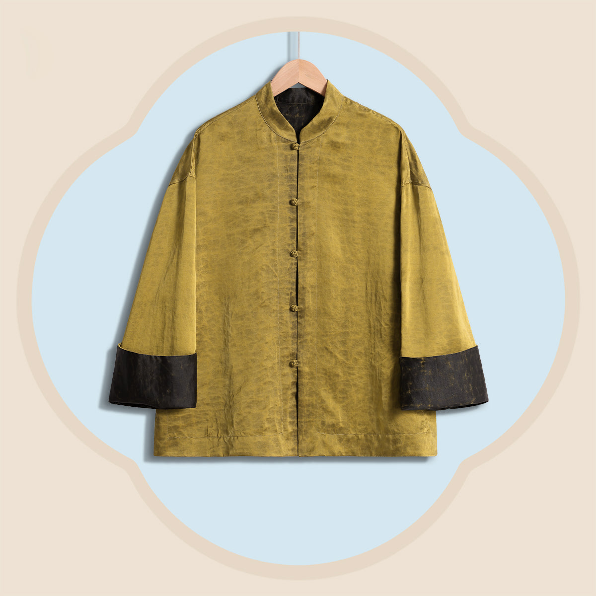 Reversible Gold-Satin Xiangyunsha Silk Straight-Front Top