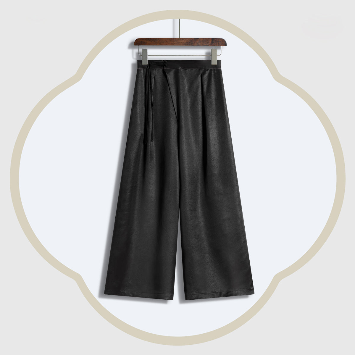 Xiangyunsha Silk Tassel Wide-Leg Trousers - Original Color Plain Crepe Satin