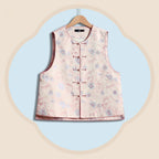 Spring in Full Bloom (Milky Apricot Color) Round-neck Front-opening Vest (Horizontal Toggle Fasteners))