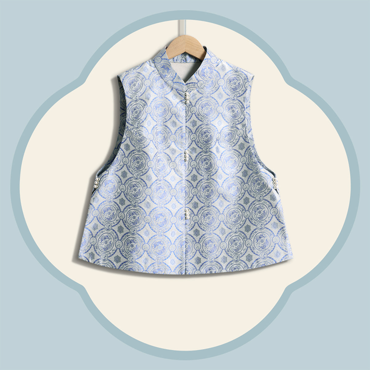 Straight-Front Waistcoat in Double Lions and Brocade Ball Motif