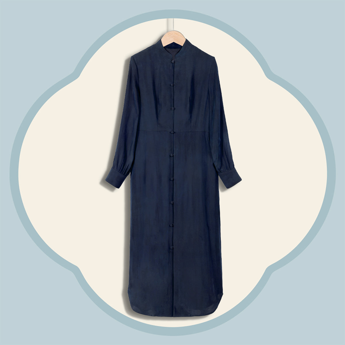 Dark Blue Plain Crepe Satin Xiangyunsha Dress