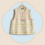 Warm Jade-Gold Song Brocade Vest - Ancient Coins & the Three Abundances