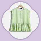 Luo Silk Babydoll Top - Flowers, Mist and Sleeping Butterflies (Green)