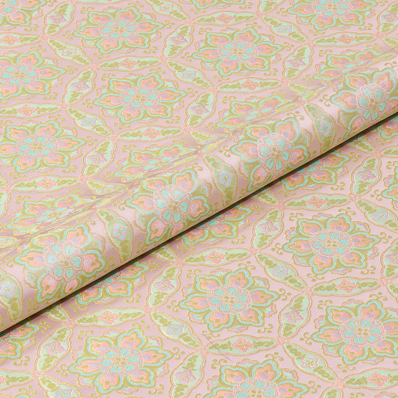 Pink and Gold Baoxiang Flower Plate Song Brocade Fabric