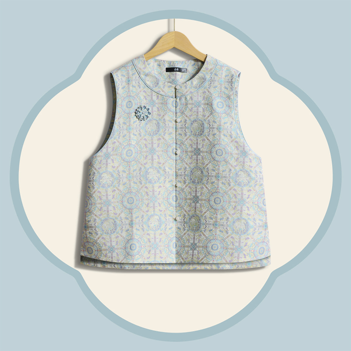 Jade Pink Song Brocade Round-Neck Vest - Loong and Phoenix Pattern
