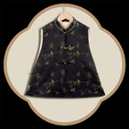 Bamboo and Swallows in Spring Sunshine (Black) Front-opening Vest