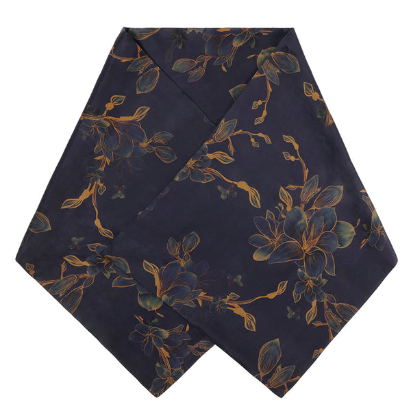 Dark Purple Floral Xiangyunsha Mulberry Silk Scarf and Shawl