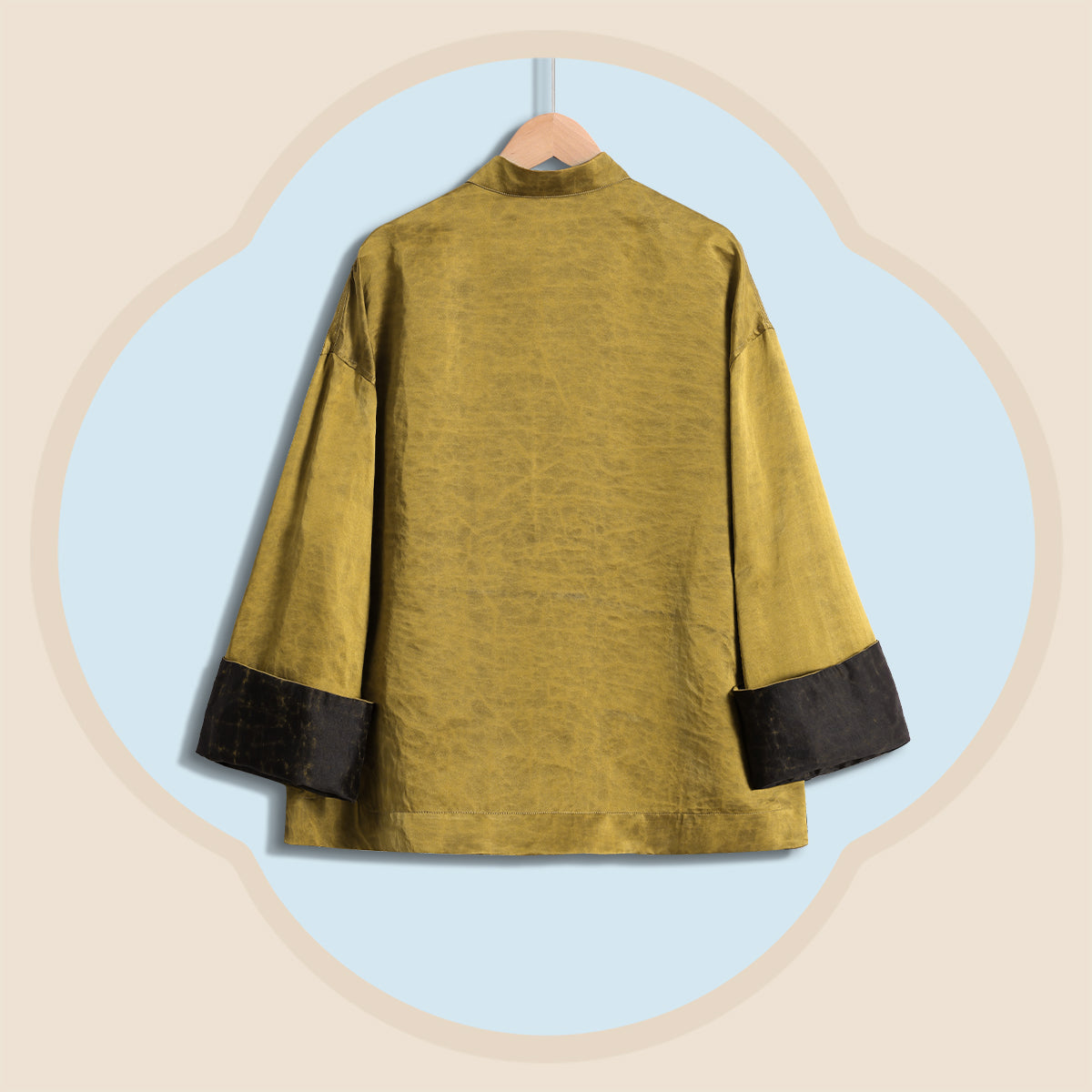Reversible Gold-Satin Xiangyunsha Silk Straight-Front Top