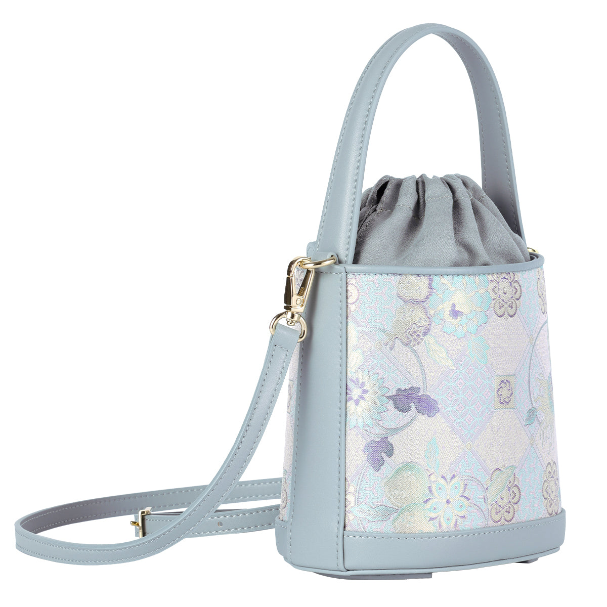 Purple Song Brocade Bucket Bag - Longevity, Prosperity and Abundant Blessings