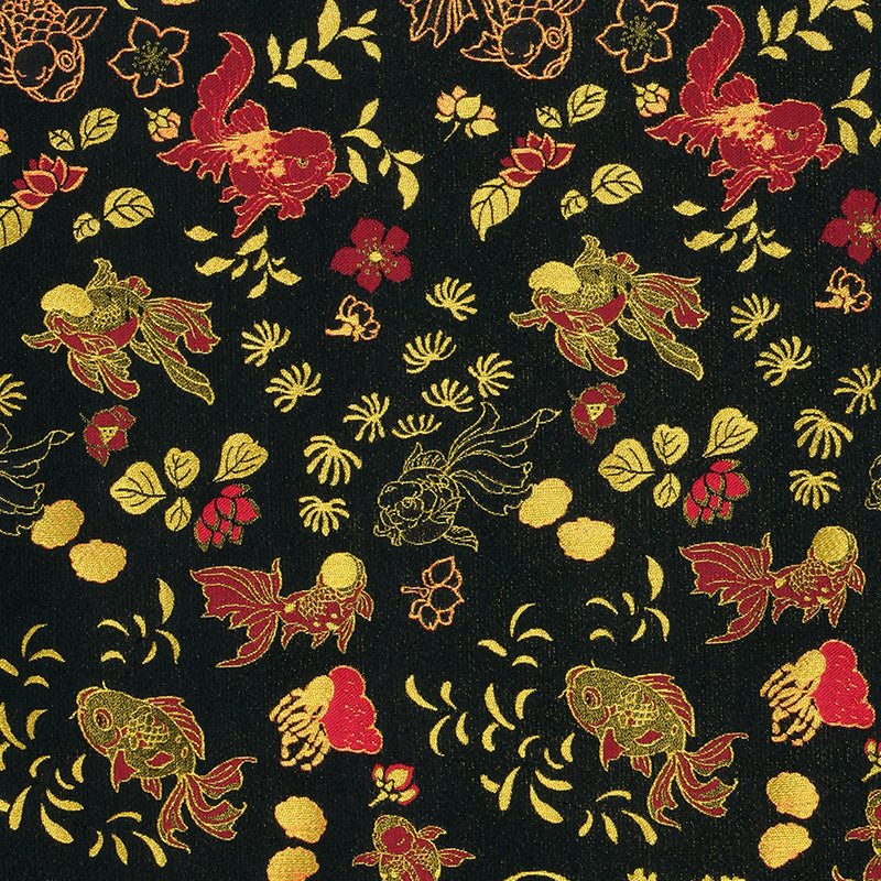 Alga and Goldfish Pattern(Black Gold Waving) Song Brocade Fabric