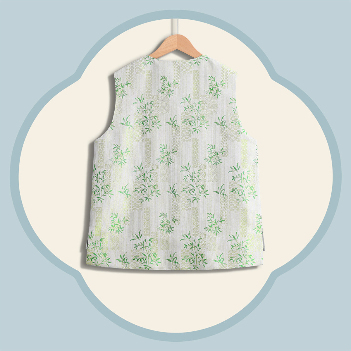 Front-Opening Song Brocade Silk Vest - Wind and Polygonatum Odoratum (Green)