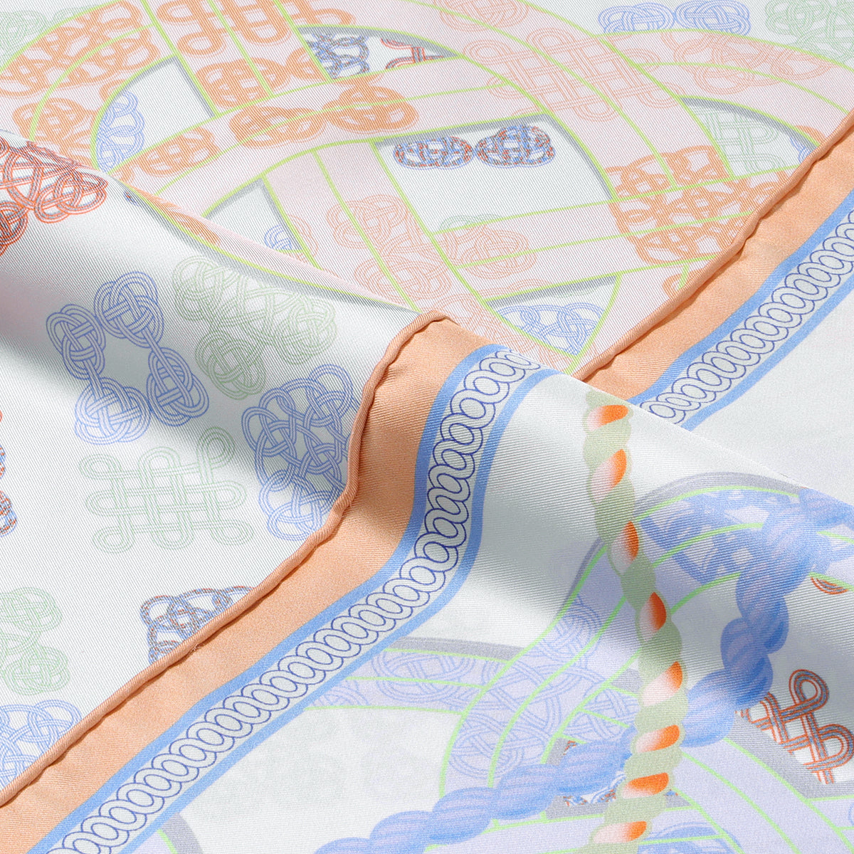 (Orange edged) Blessings Through Knot-Tying Silk Head Scarf/ Neck Scarf/ Hair Scarf