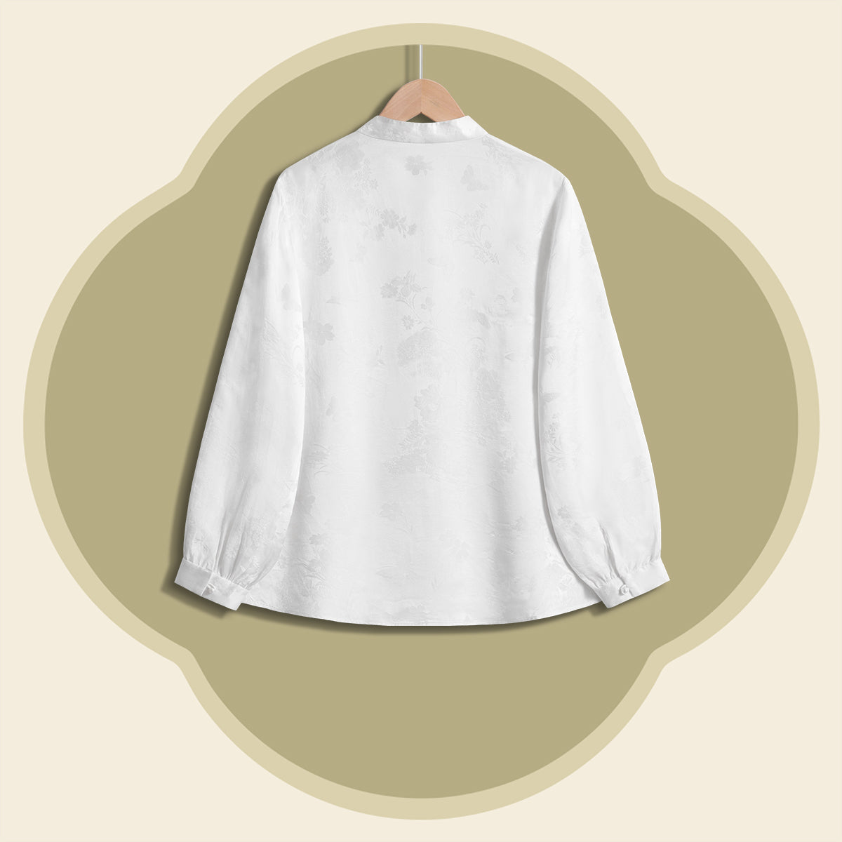 Camellia and Butterfly Jacquard Satin Shirt
