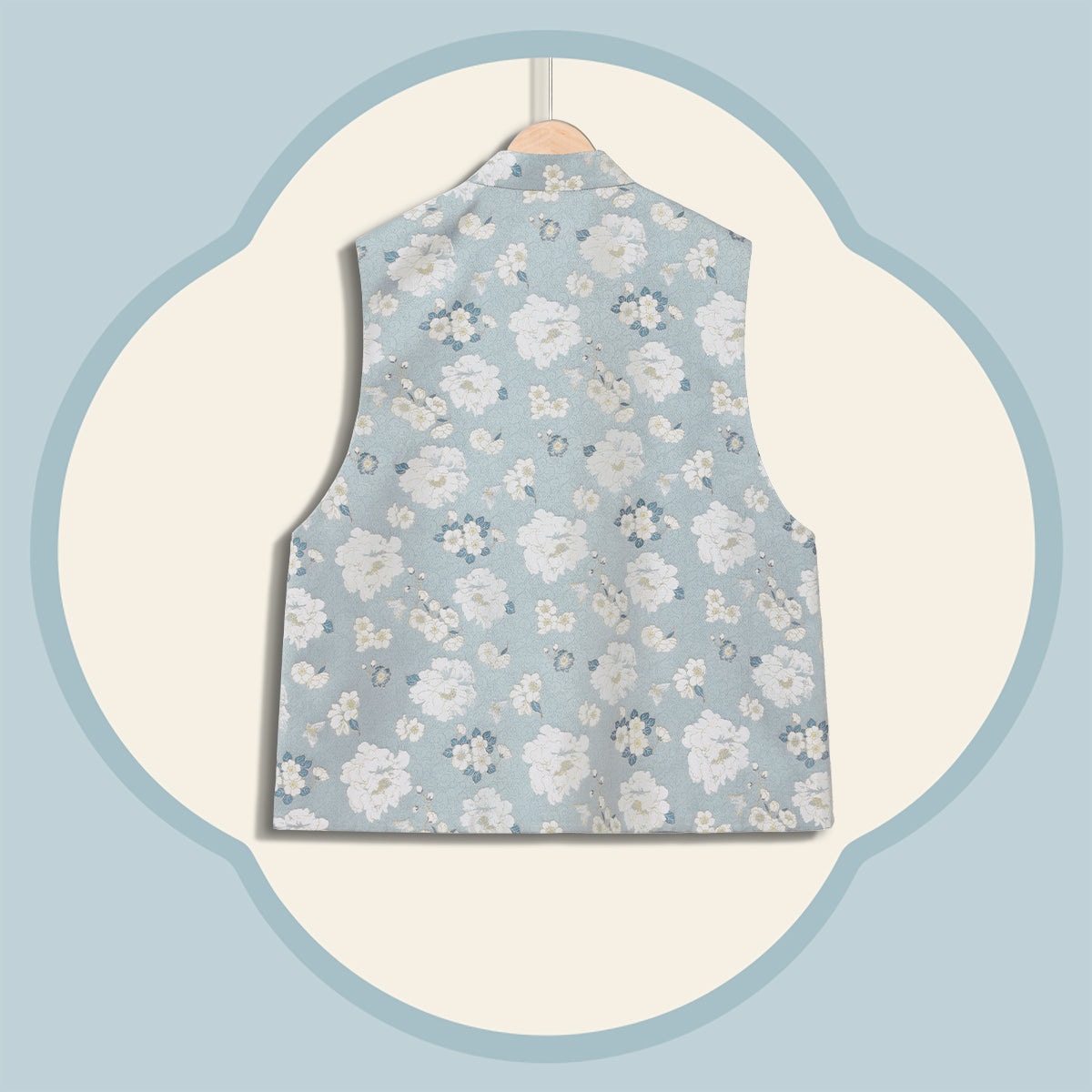 Gray-Based Butterfly Camellia Stand-up Pipa- Style Collar Vest