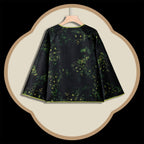 Black Based with Intertwined Green Plants Wide-sleeved Top
